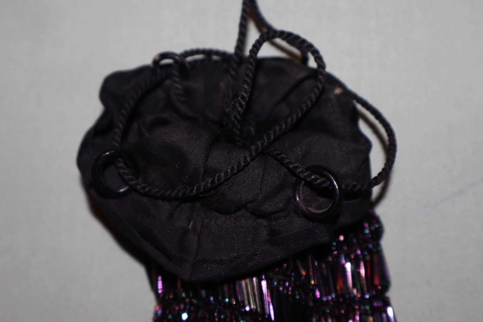 Vintage Dark Carnival Glass Beaded Draw String Evening Bag/Purse