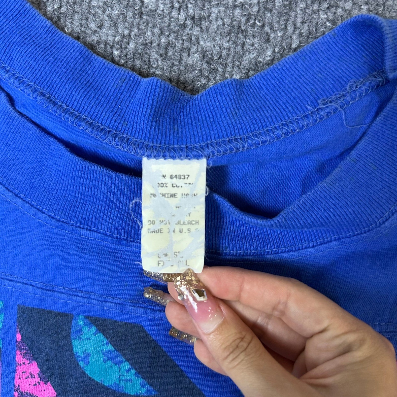 Aerospeed,Crop Top,Womens,Size L Blue Vintage 80s 90s Graphic Tee Made in USA