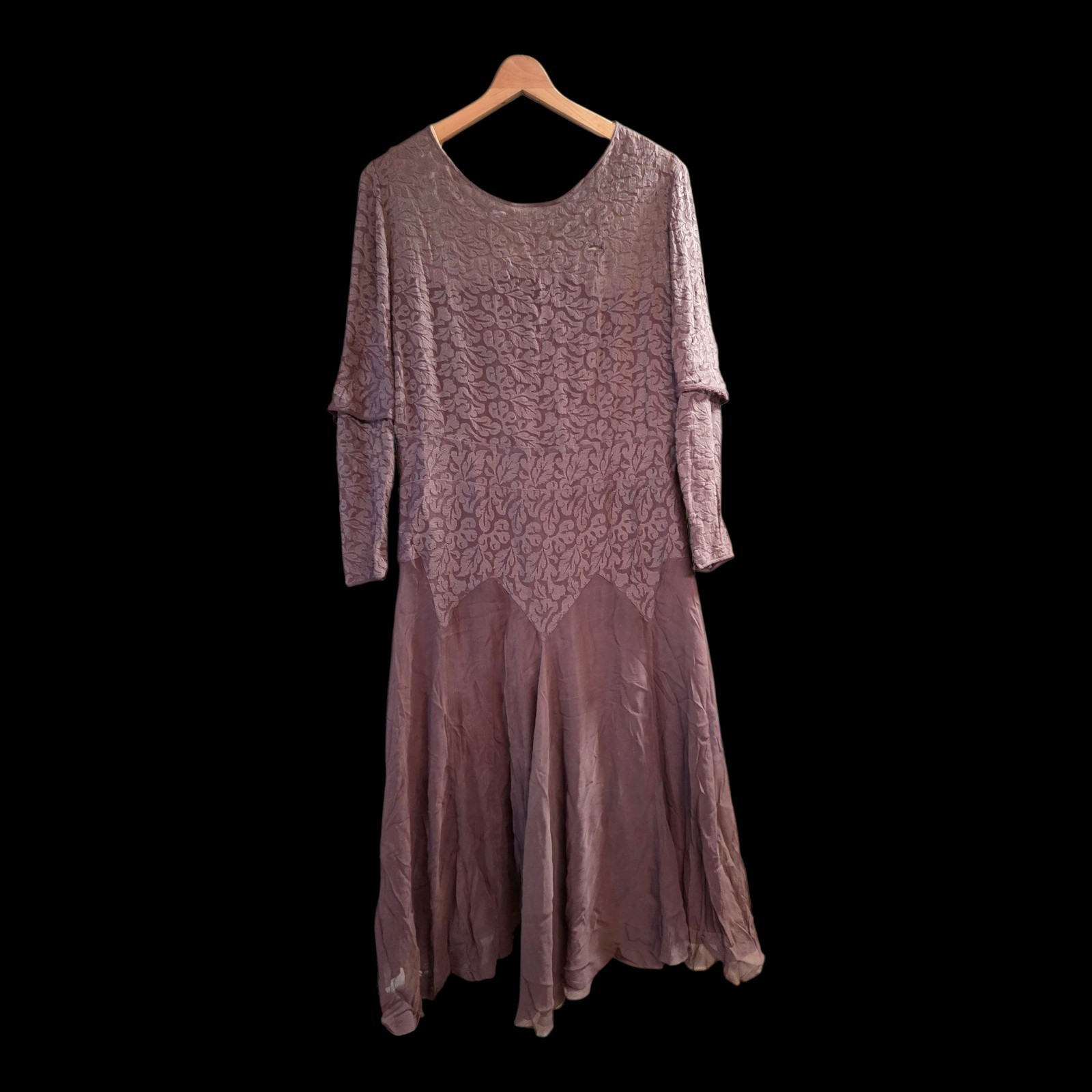 Art Deco 1930s Mauve Jacquard Evening Gown Vintage Rayon Maxi Hostess Dress L