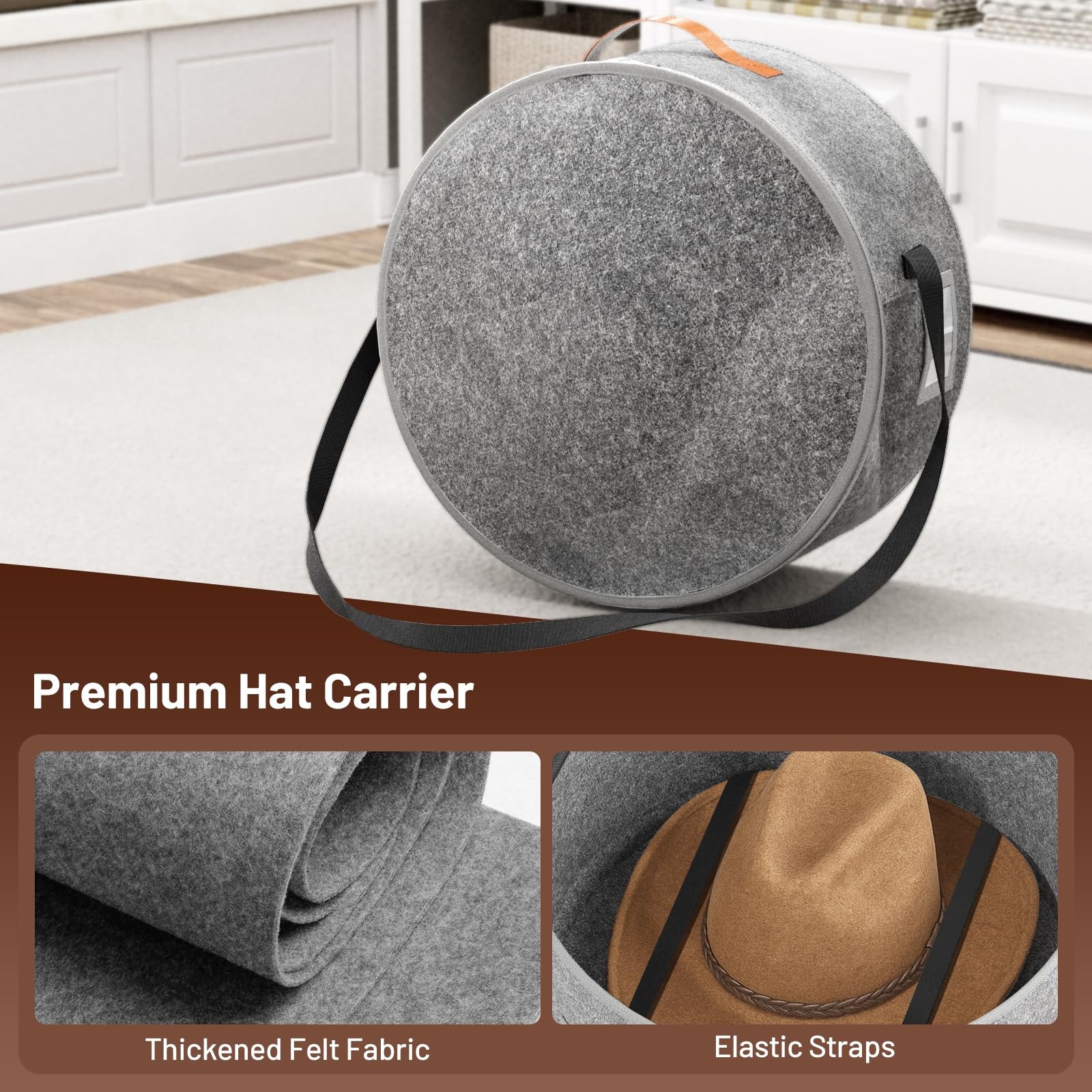 Cowboy Hat Box for Travel and Storage, Collapsible Cap Organizer Case with Handl