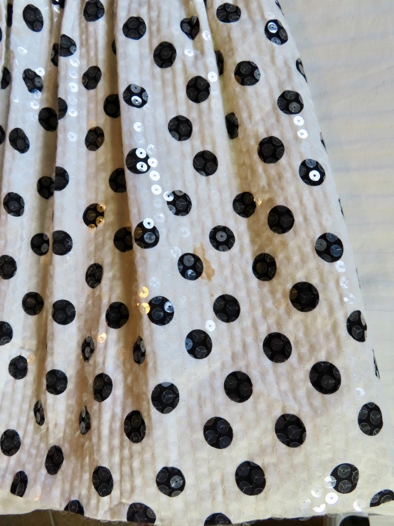 1980s Sequin Dress Geometric Polka Dot Pink Black White Vintage Party sz Medium