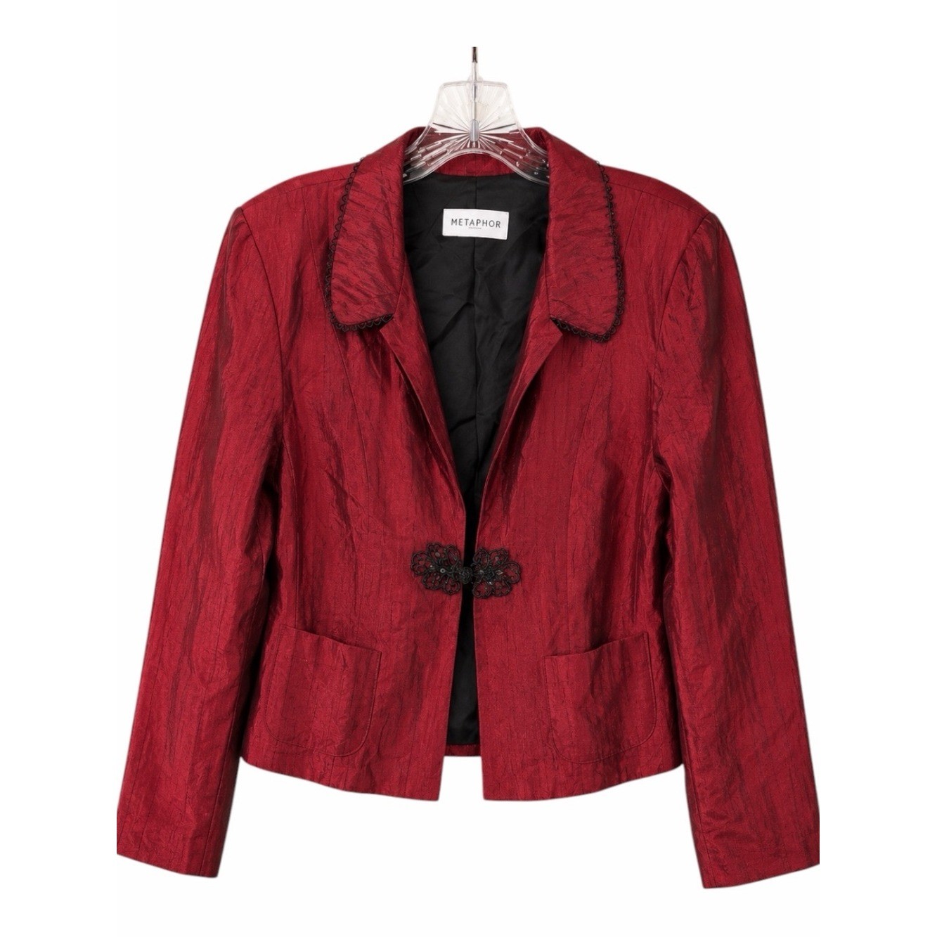 Vintage Metaphor Red Textured Jacket Black Floral Clasp Dark Romance M