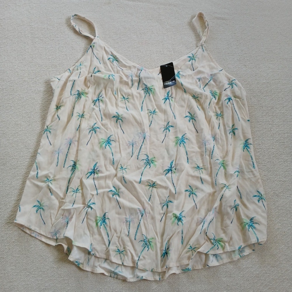 torrid palm tree tank top summer tropical plus 2x cami neutral lenny sleeveles