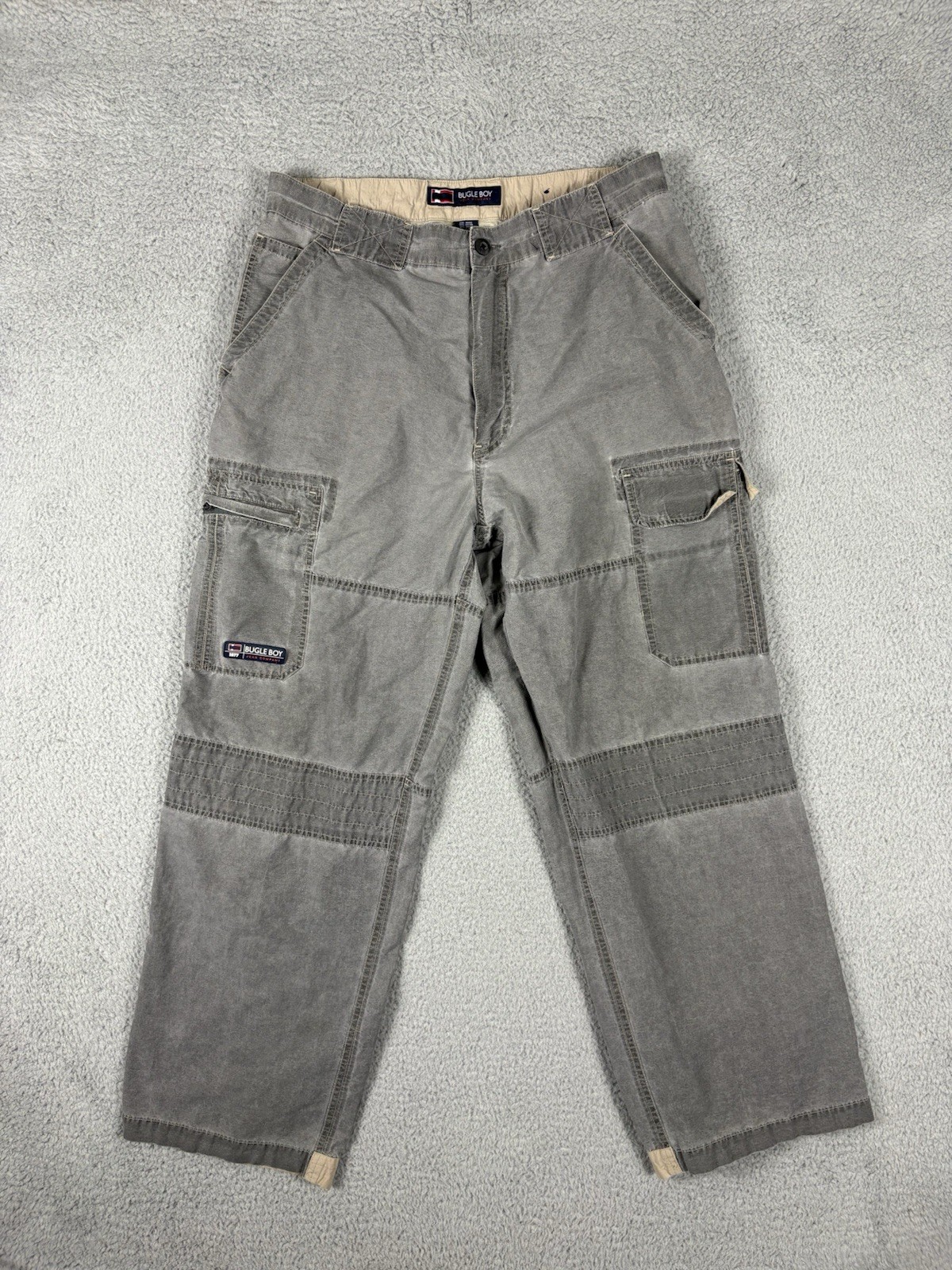 Vtg 90’s Bugle Cargo Pants Men’s 36×32 Fits 34×29 Gray Baggy Skater Y2K Grunge
