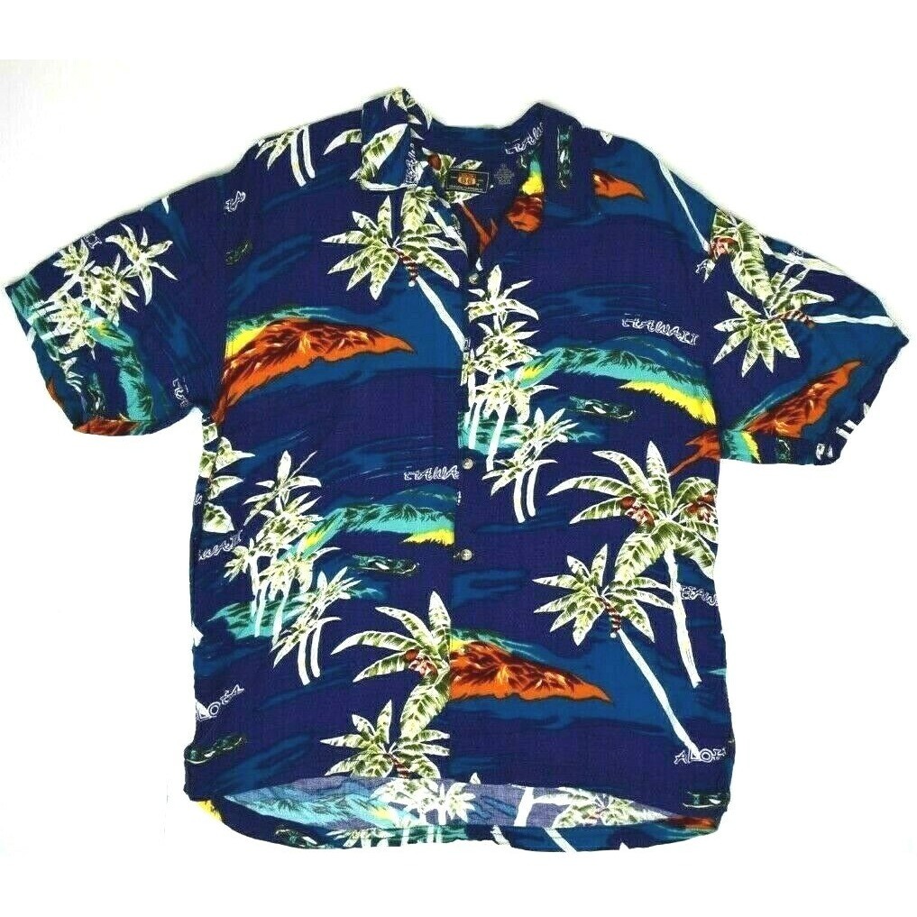 Vintage Hawaiian Shirt Route 66 Size M/L 90s Blue Rayon Shirt Cobain Special