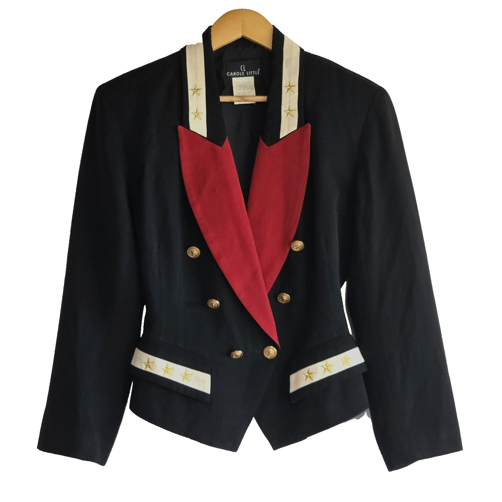 VTG Carole Little Military Blazer 6 (XS) Land Girl Cream Star Wool 90s USA