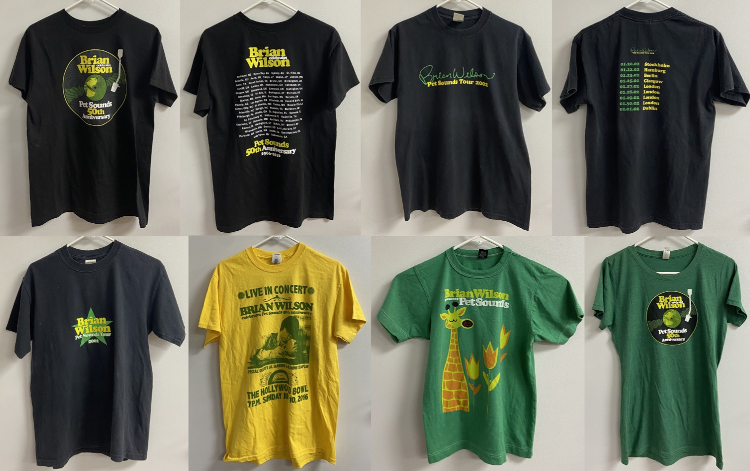 BRIAN WILSON 2002-2016 Lot Of 6 Pet Sounds Concert Tour T-Shirts BEACH BOYS