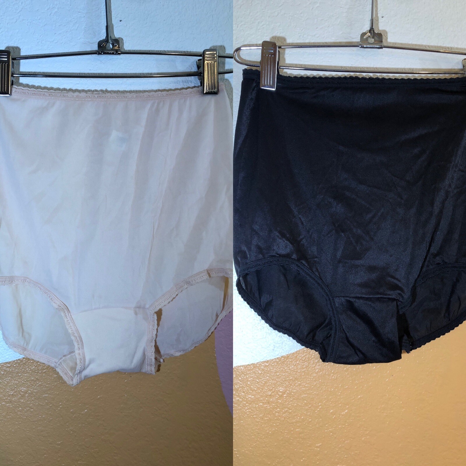 Lot of 2 Vintage Bali Panties Size 7 Silky Nylon 2633 Black Cream Sissy