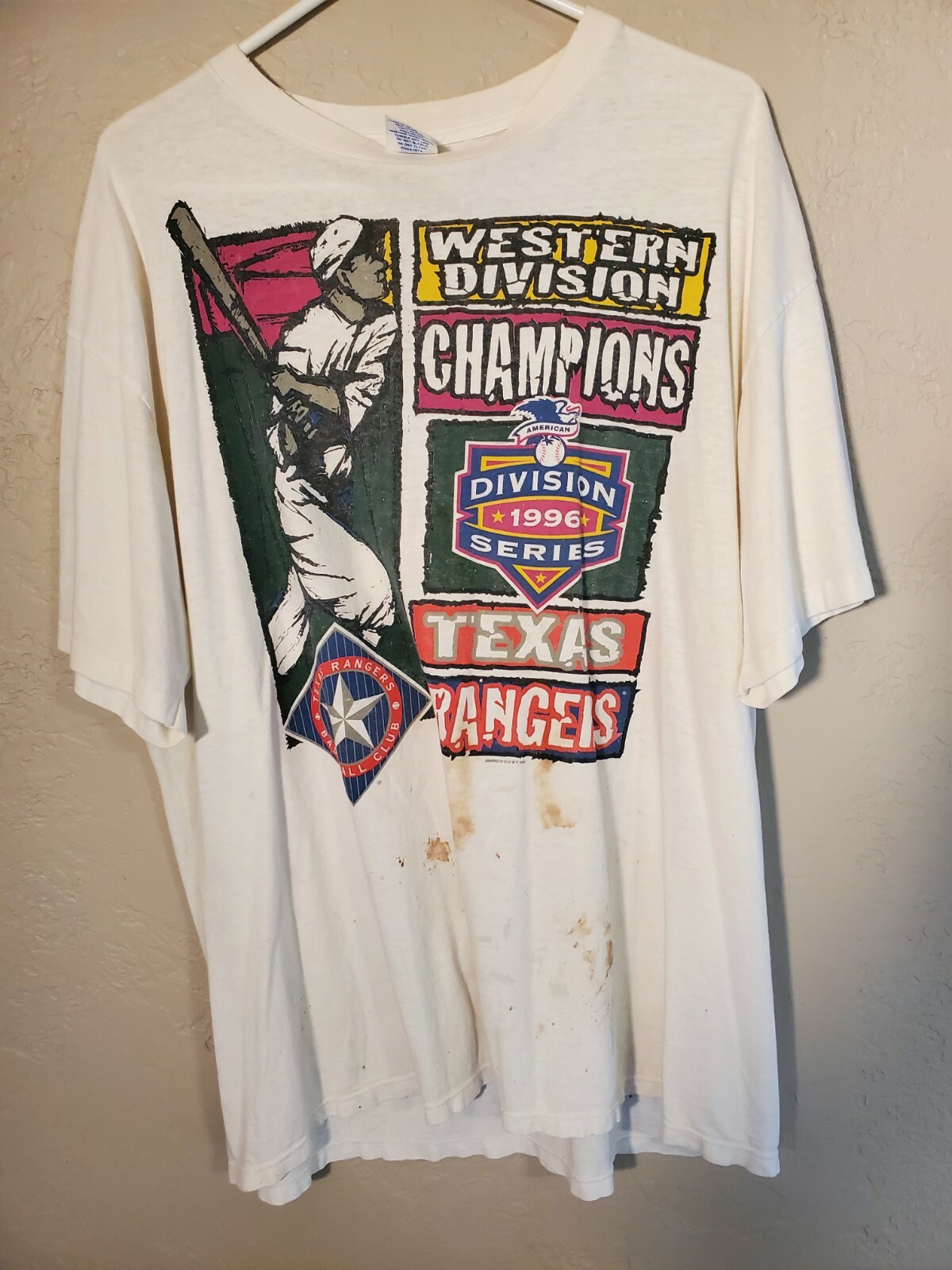 vtg texas rangers tshirt 1996 with sleeve patch SZ XL RARE WITH STARTER TAG