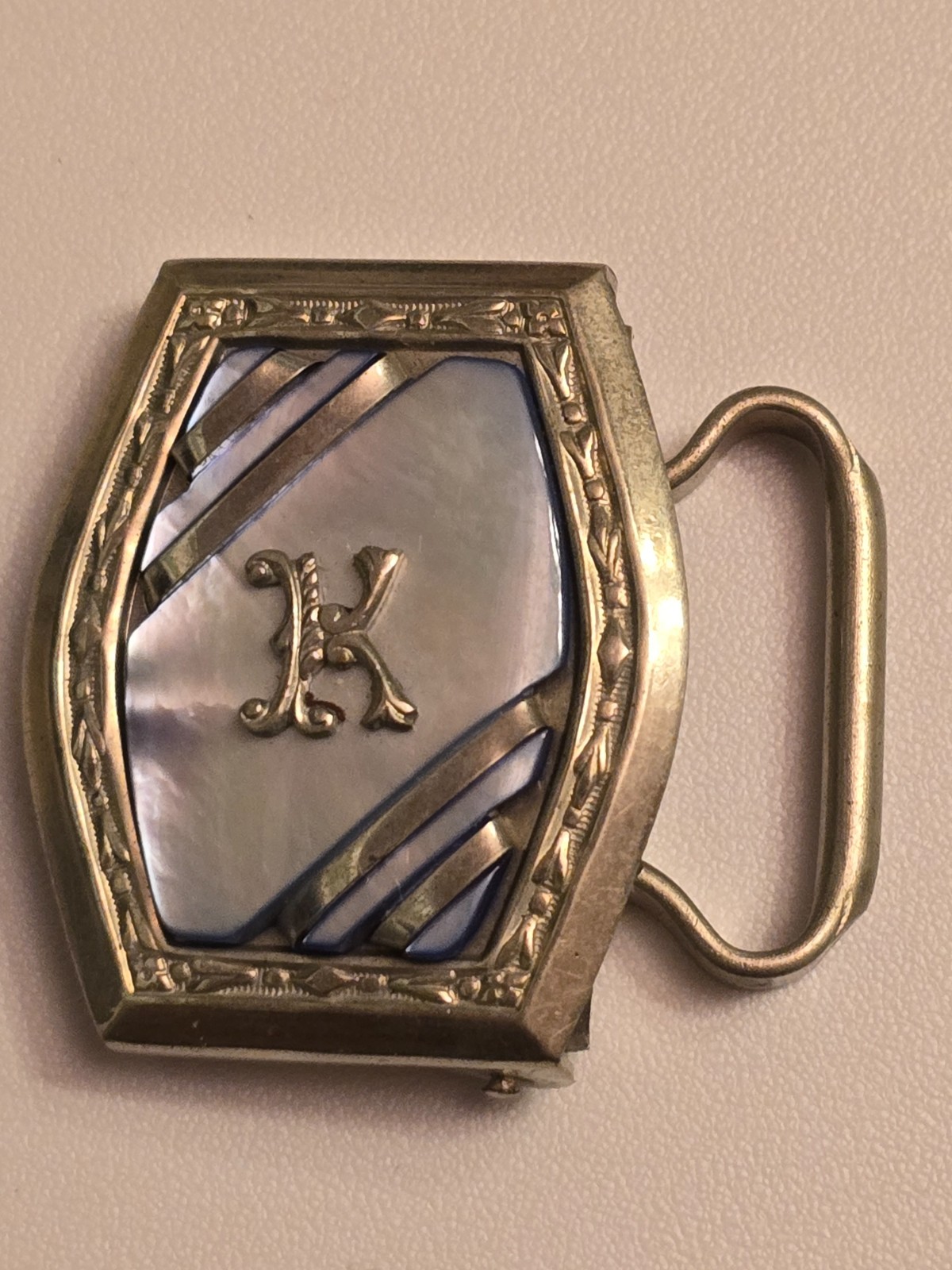Art Deco Letter K Initial Monogram Antique Belt Buckle by KantSlip Ex Cond