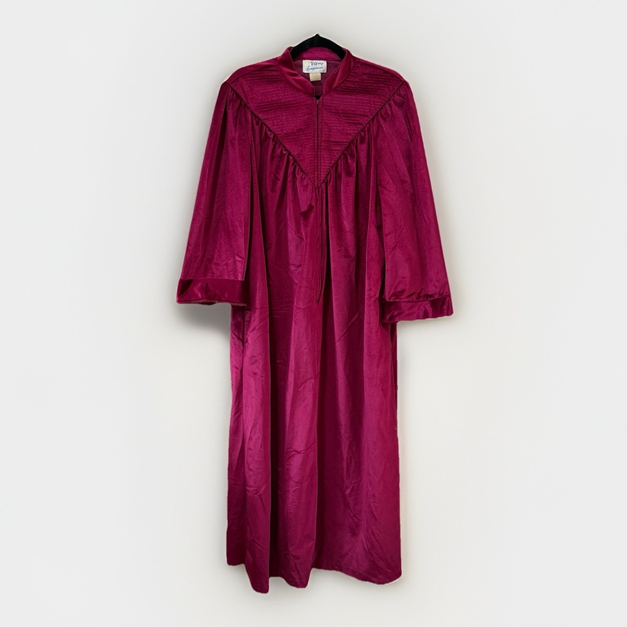 Vtg TIFFANY LOUNGEWEAR Velour 1/2 Zip Full Length Robe Burgundy Granny Gown Sz L
