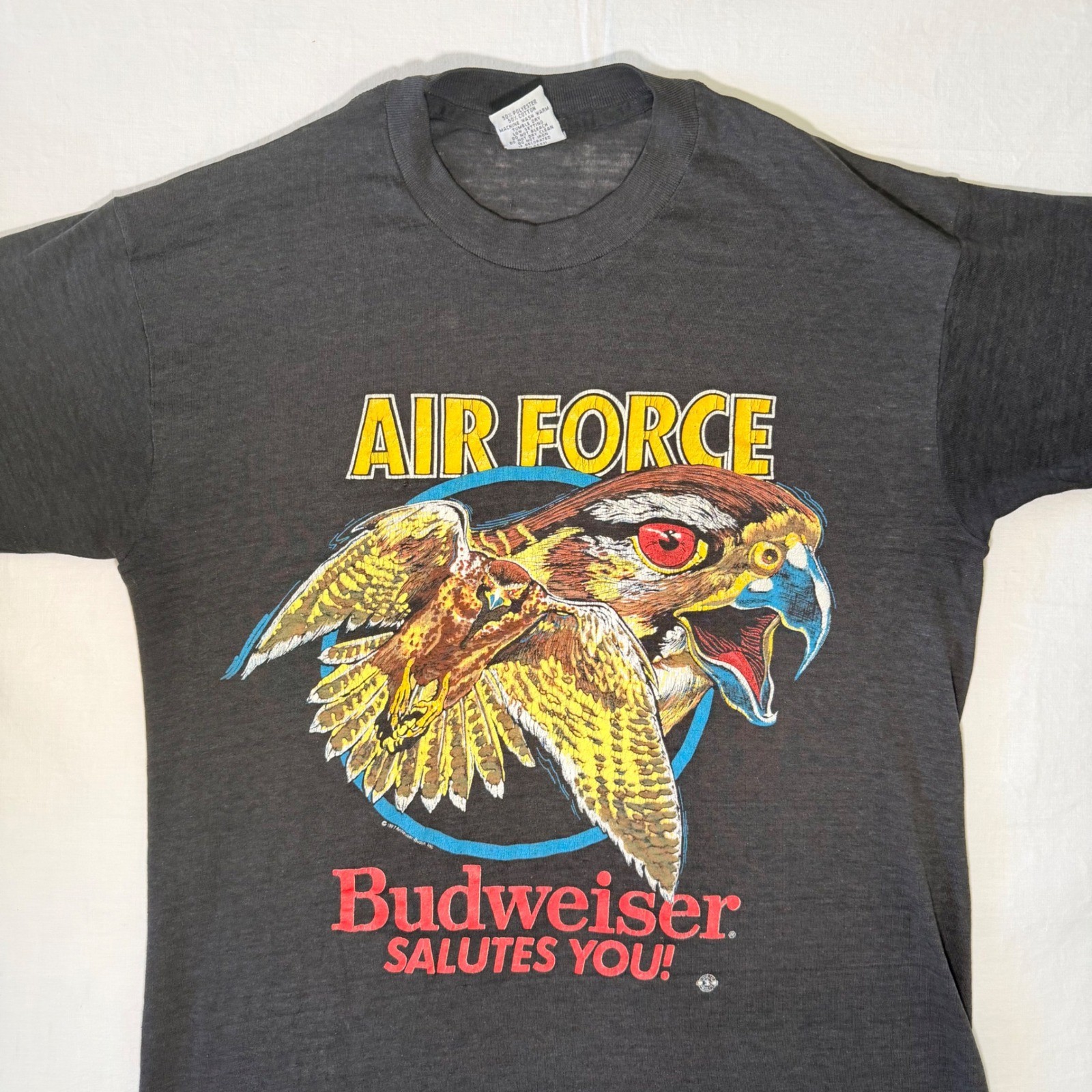 True Vintage 1987 Budweiser Air Force Salutes You Shirt Signal USA Large Eagle