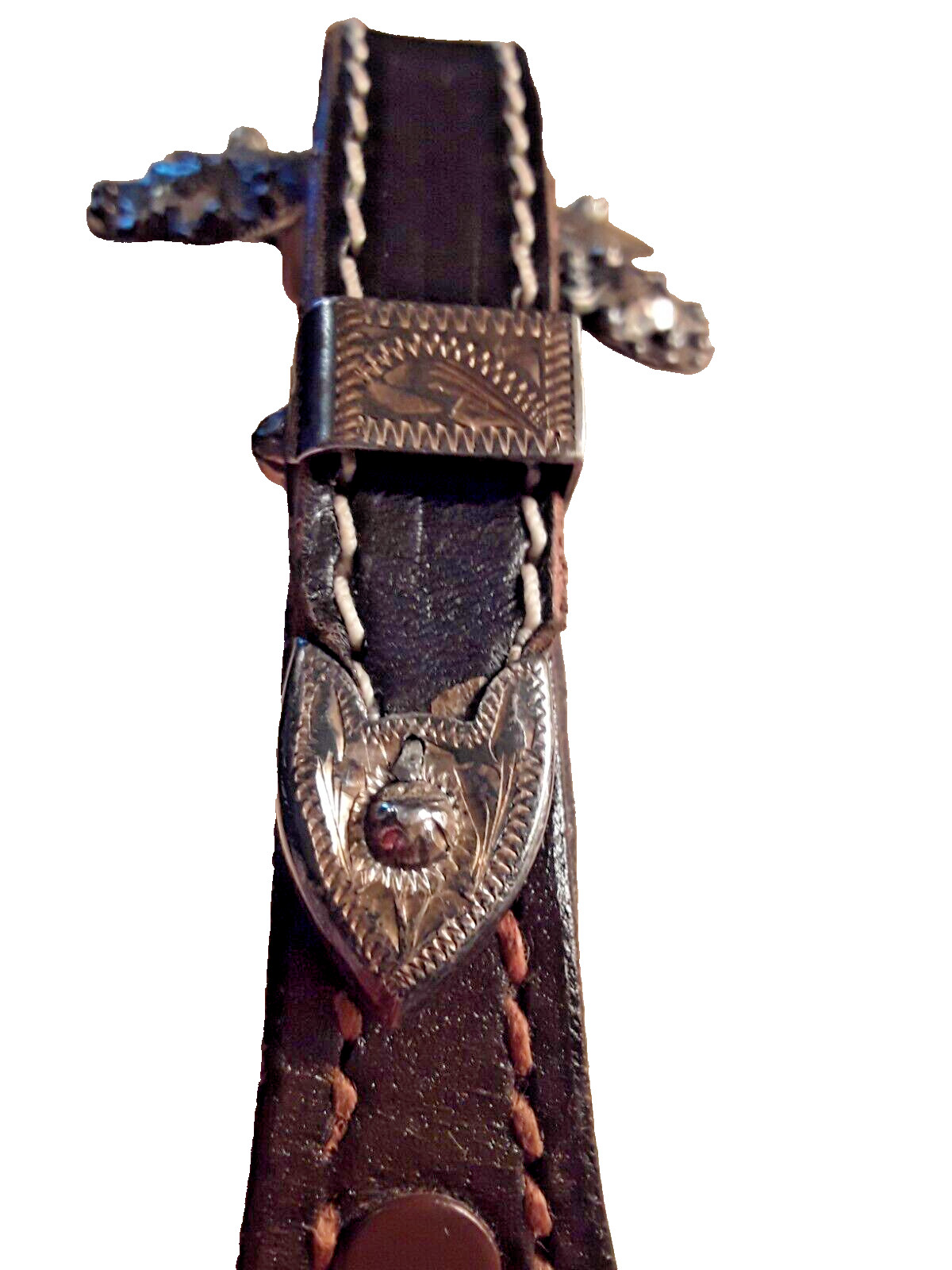 VTGWestern leather belt~Sterling Silver Double Buckle 1.5″ x 24-34″ VOGT Conchos