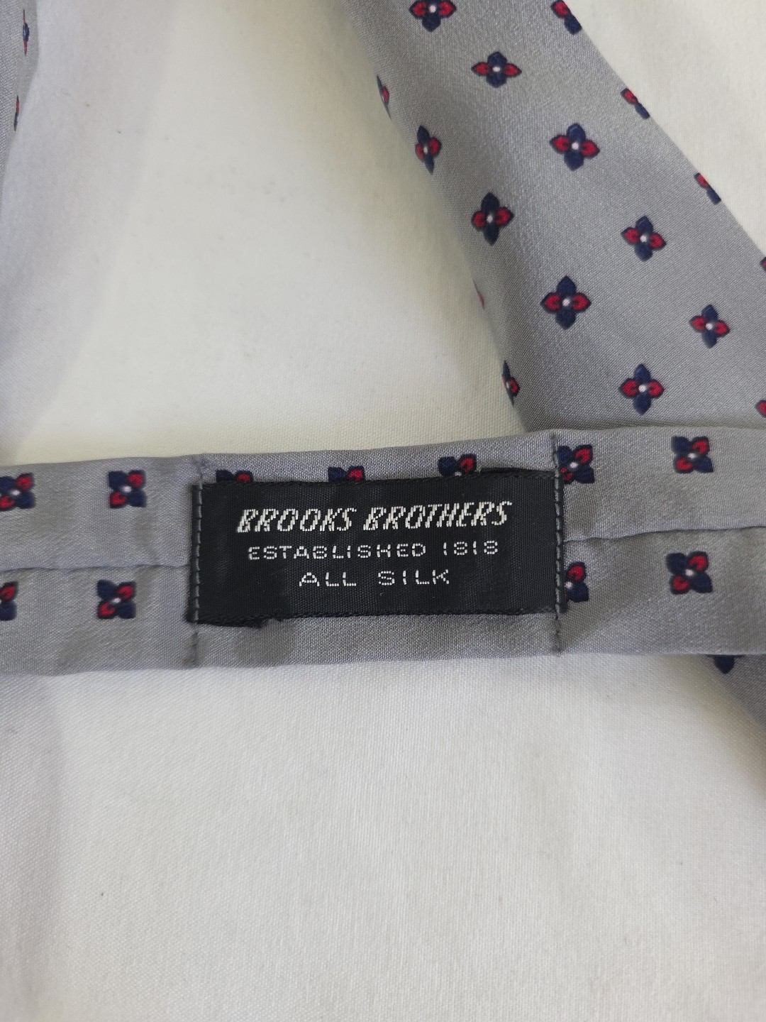 Vintage Brooks Brothers All Silk Self-Tie Bow Tie Gray with Red and Navy Pattern