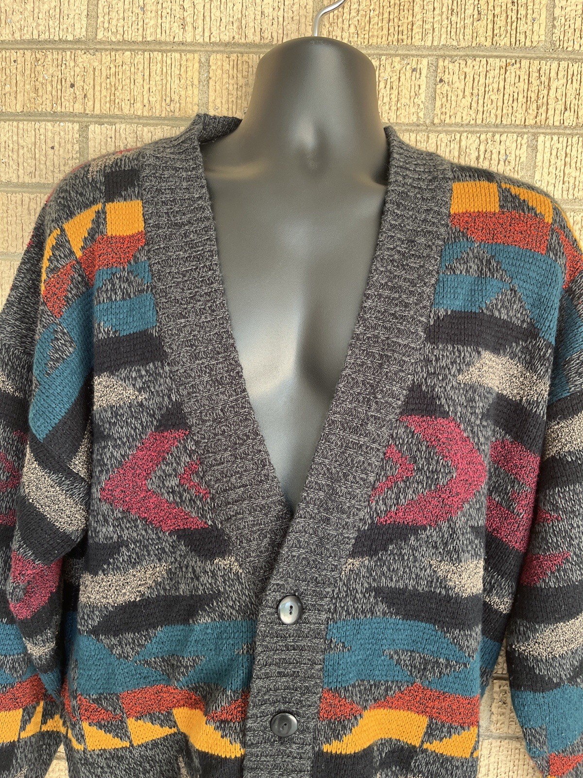 Adam Sloane Tribal Cosby Geometric Cardigan Sweater Vtg 80s/90s Grandpa Unisex L