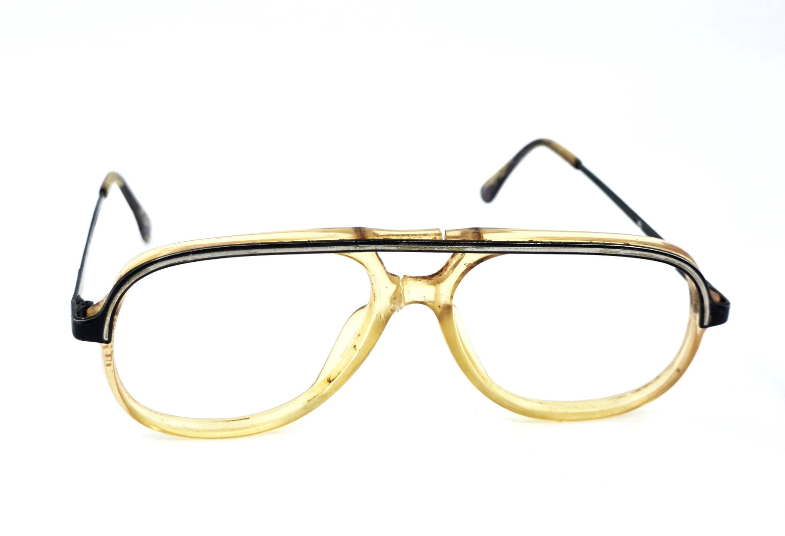 Vintage AO Aviator Pilot Retro Safety Eyeglasses Frames USA Amber 145 (Lot#202)