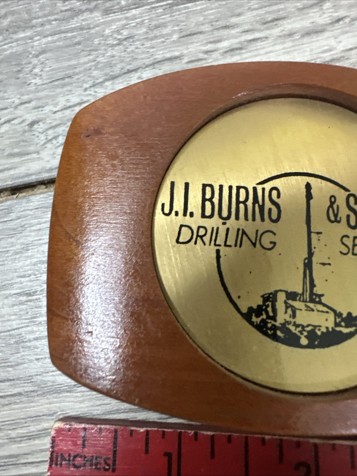 J.I. Burns & Son Drilling Service Wooded Belt buckle Oil Oilfield Roughneck