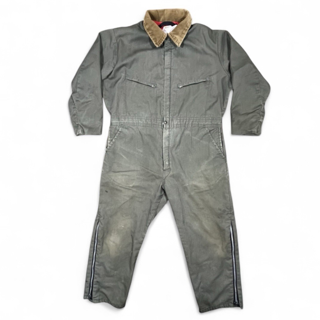 1960s Key Imperial Olive Green Insulated Coveralls USA Talon Large Short