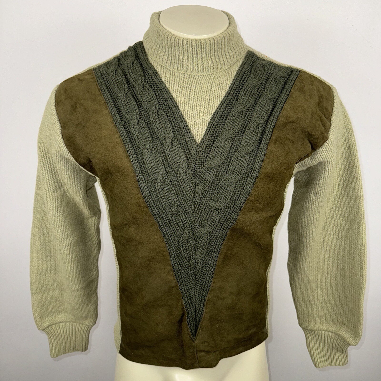 Vtg 50s 60s Grant Crest Sweater Mens Suede Cable Knit Rockabilly Rat Pack Medium