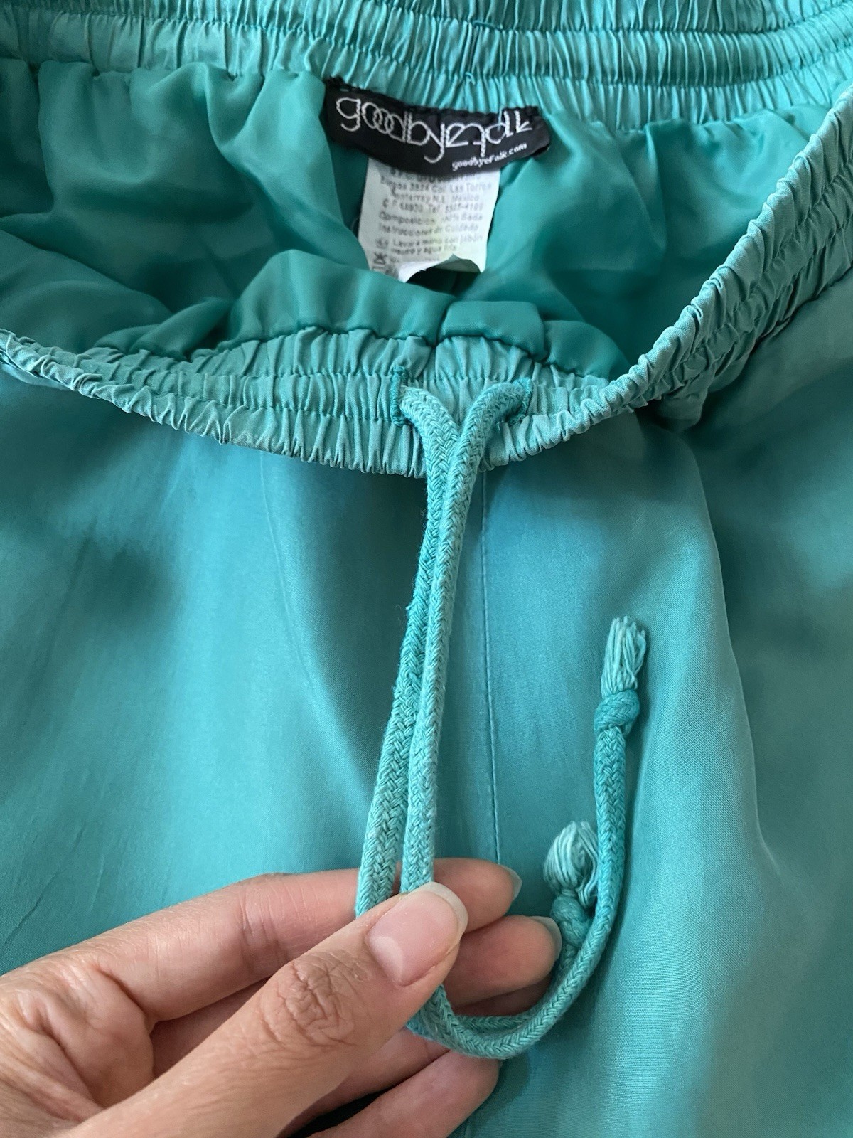 Vintage Silk Turquoise Green Windbreaker Pants from Goodbye Folk CDMX