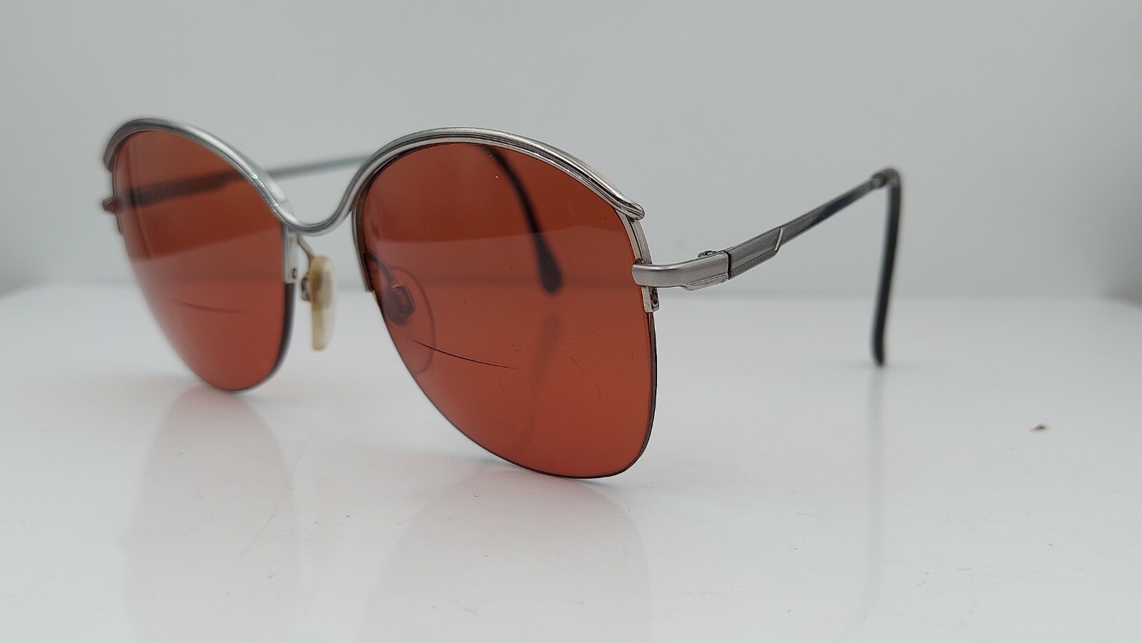 Vintage Luxottica Aphrodite Silver Metal Oval Half-Rim Sunglasses FRAMES ONLY