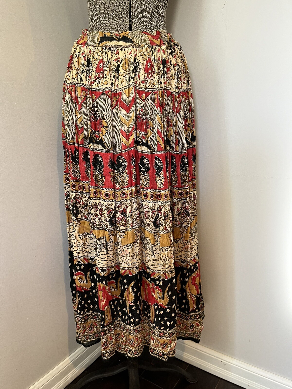 Vtg Boho Maxi Skirt One Size Hippie Gypsy Peasant Prairie Folk Sepal Inc NY