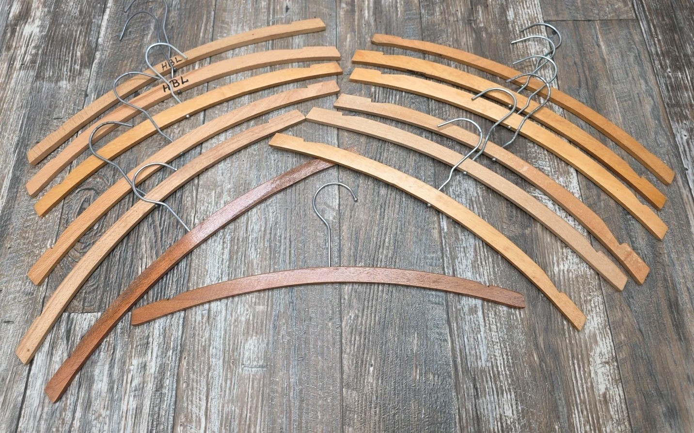Vintage Wooden Hangers Lot Of 13 Smooth Finished Wood Mid-century Modern Y2K