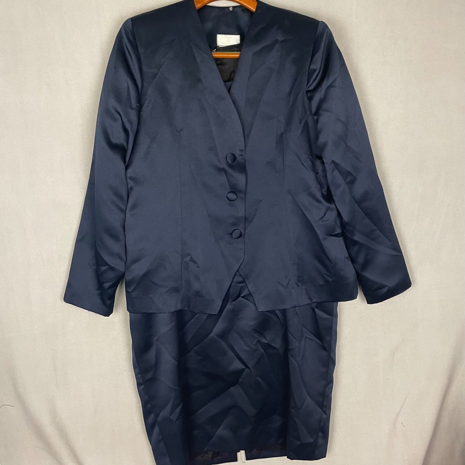 Vintage Vidalia’s Fashion Women’s 2 Pc Dress Suit Silk Blue Check Measurements