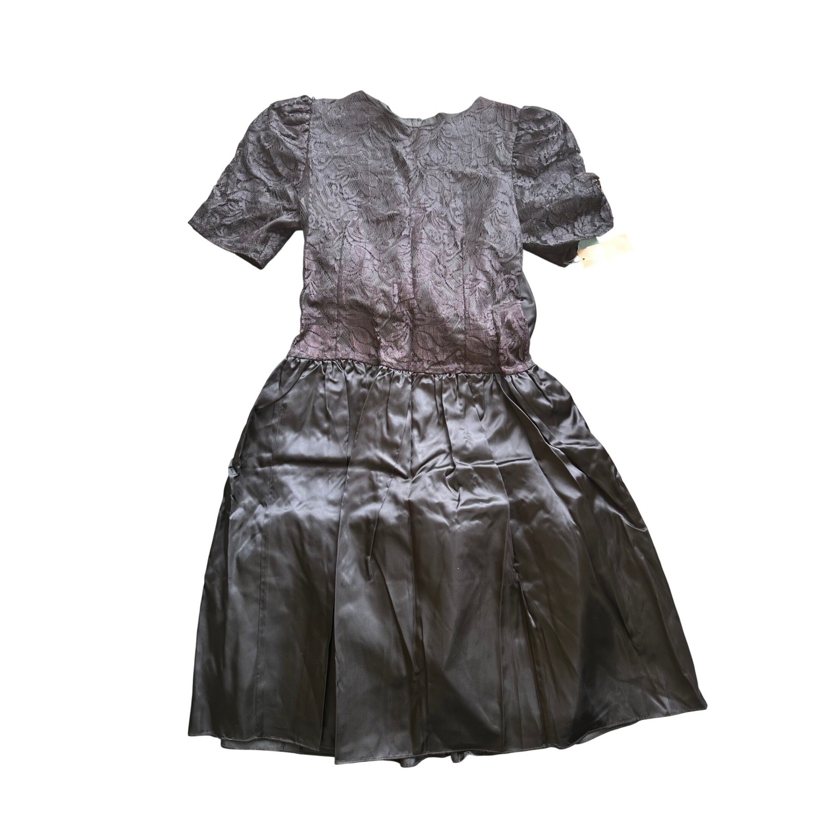 Miss Dorby Vintage Black Lace Satin Cocktail Dress Short Sleeve Size 16 NWT USA