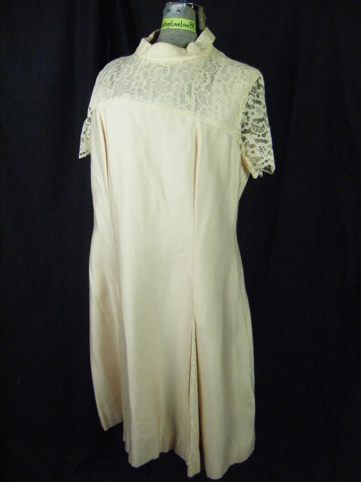 Vtg 60s Dark Cream Illusion Lace Party A Line Dress-Bust 40/M