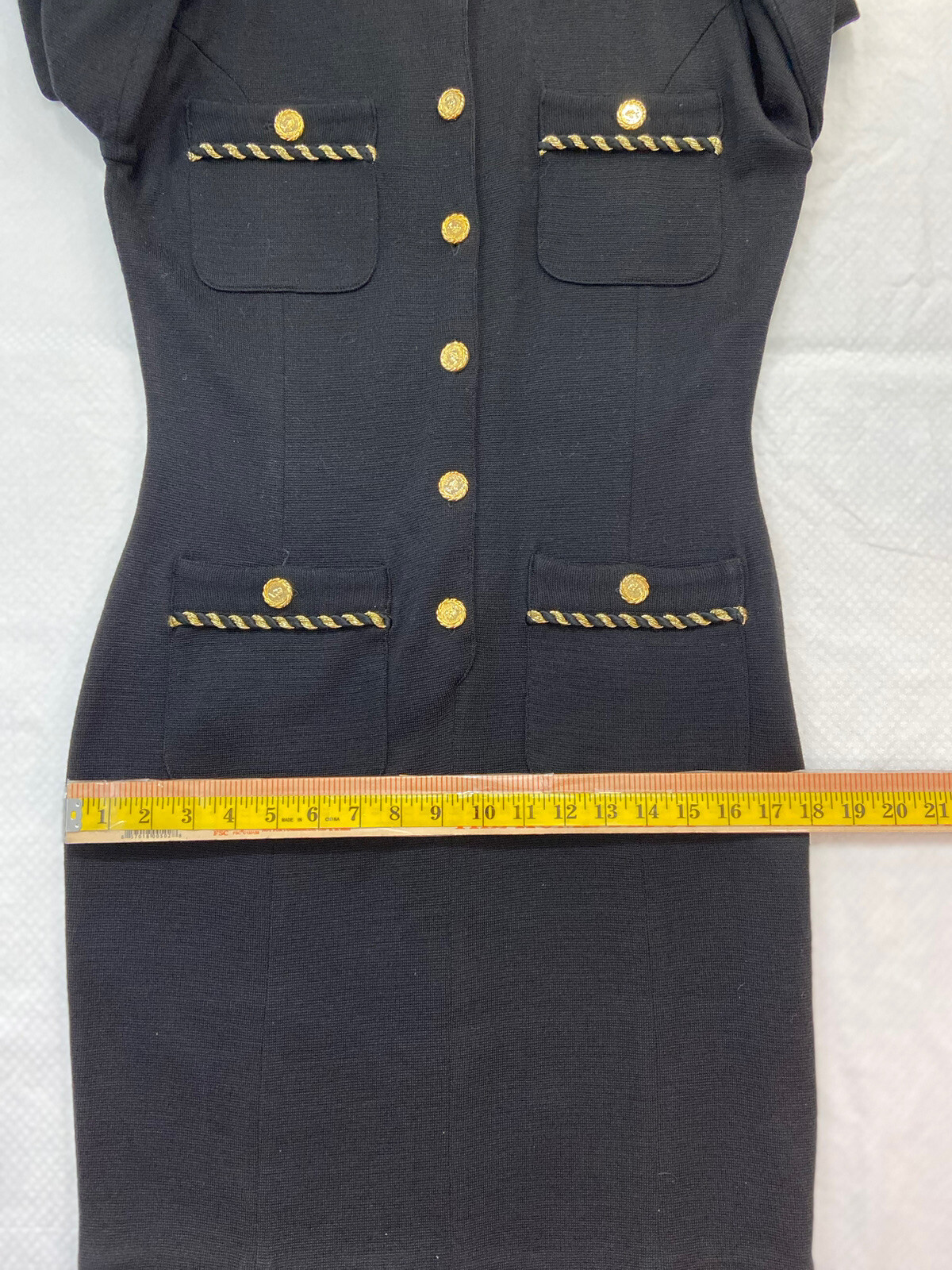 Vintage Paul Harris Dress Wool Blend Black Gold Elizabeth II Buttons Sz M