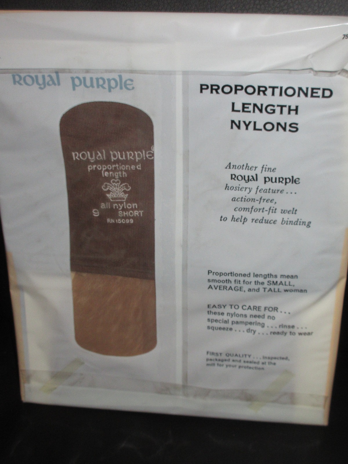 Vintage Royal Purple Hosiery Nylons Size Sears 9 SHORT MOCHA NYLON STOCKINGS