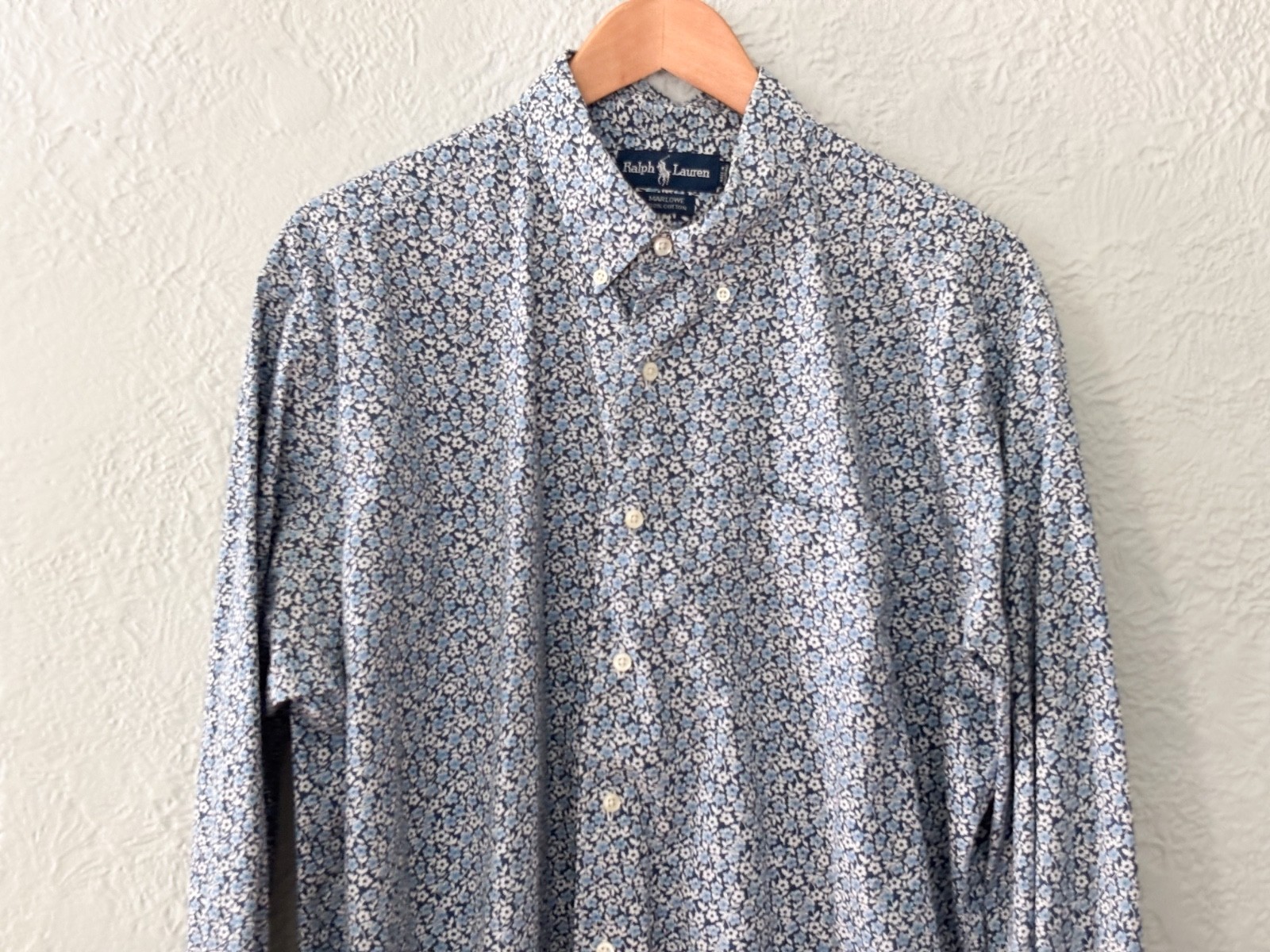 Vintage ‘90s Ralph Lauren Polo Blue Floral Marlowe Cotton Button Down Oxford, XL