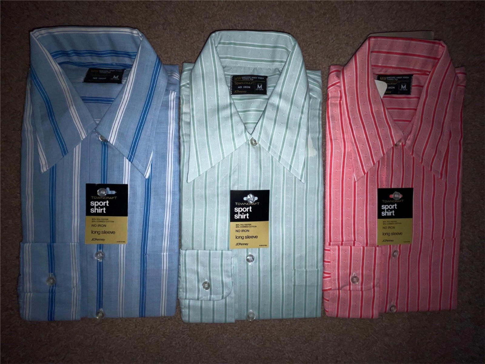 VTG 60S 70S NEW MENS MEDIUM STRIPE BUTTON large collar LONG SLEEVE DISCO SHIRT