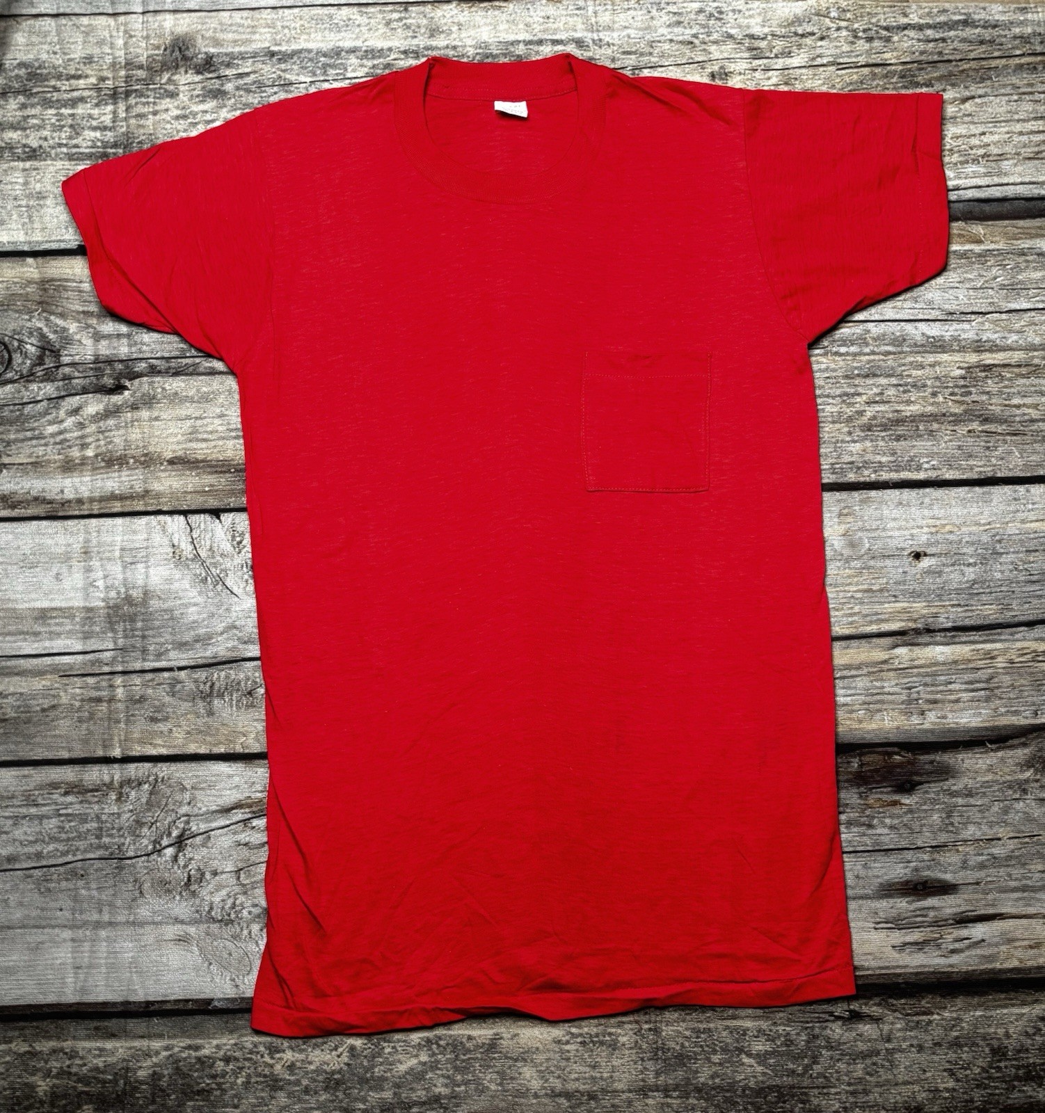 Vintage 70s 80s Fruit Of The Loom Blank Pocket Tee Shirt Red Mens Size Medium