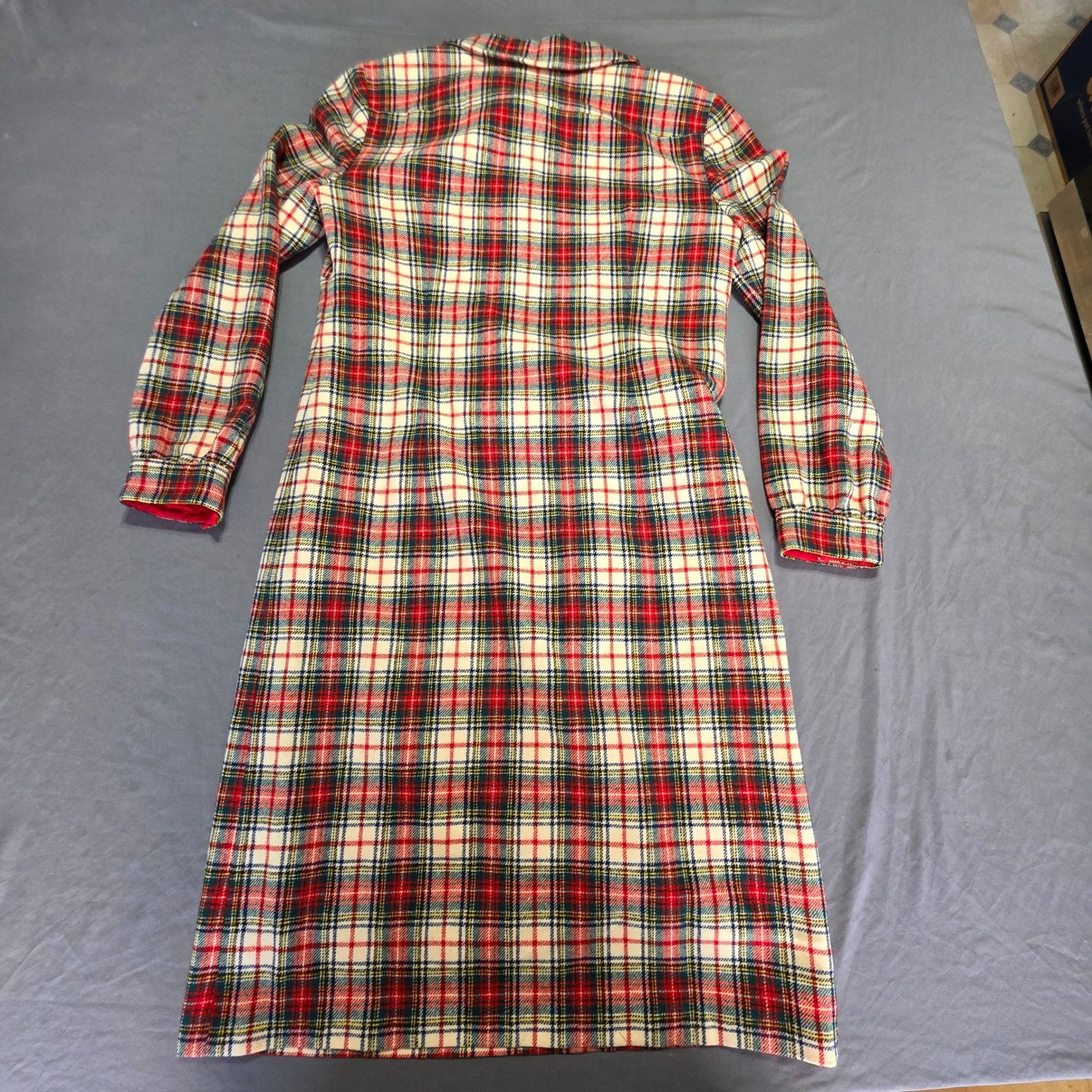 Pendleton Vintage 1960s Wool Plaid Shirt Dress Red Green Cream Womens 14