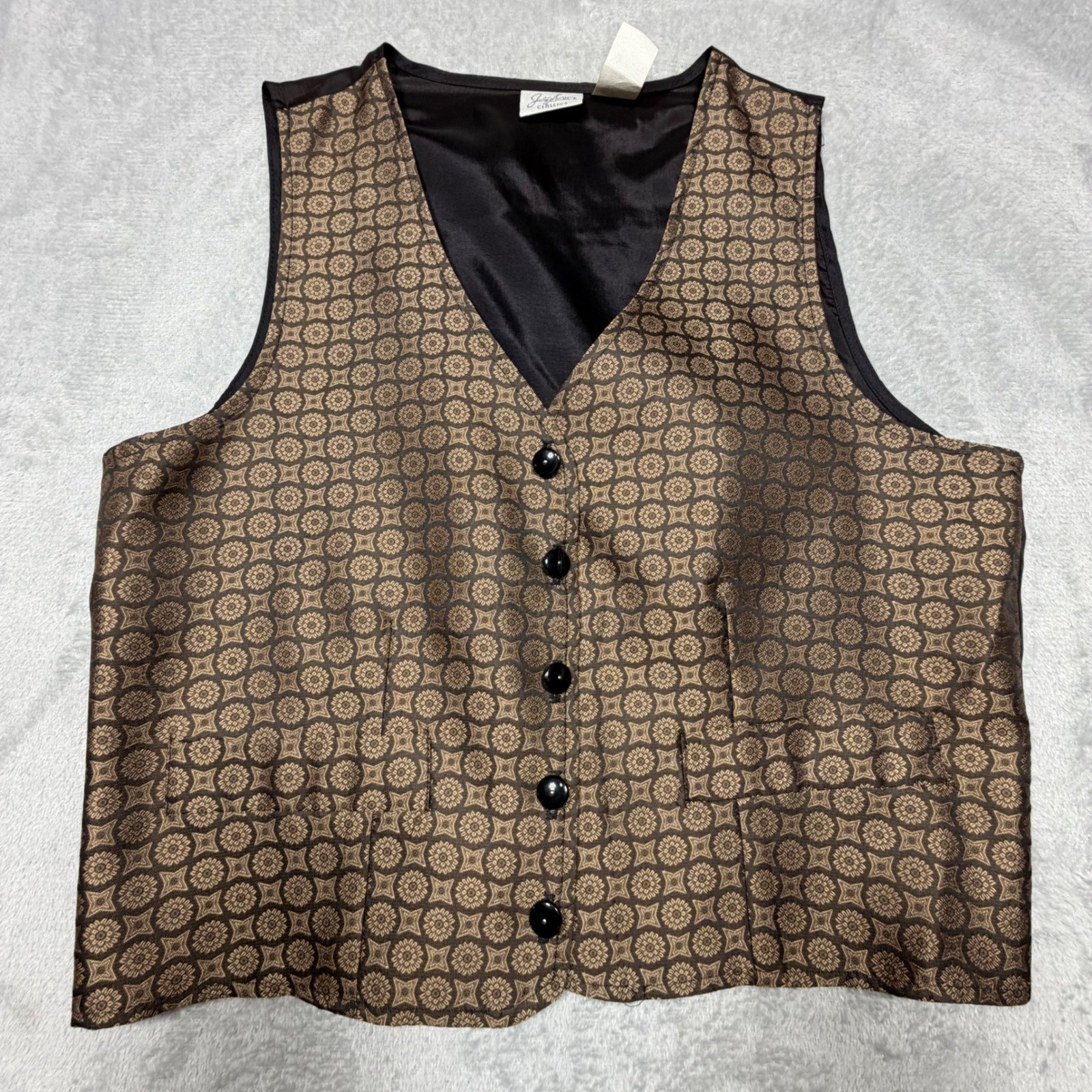 Vintage Classic Brown Gold Brocade Vest Size Medium 90s Made USA Dark Academia