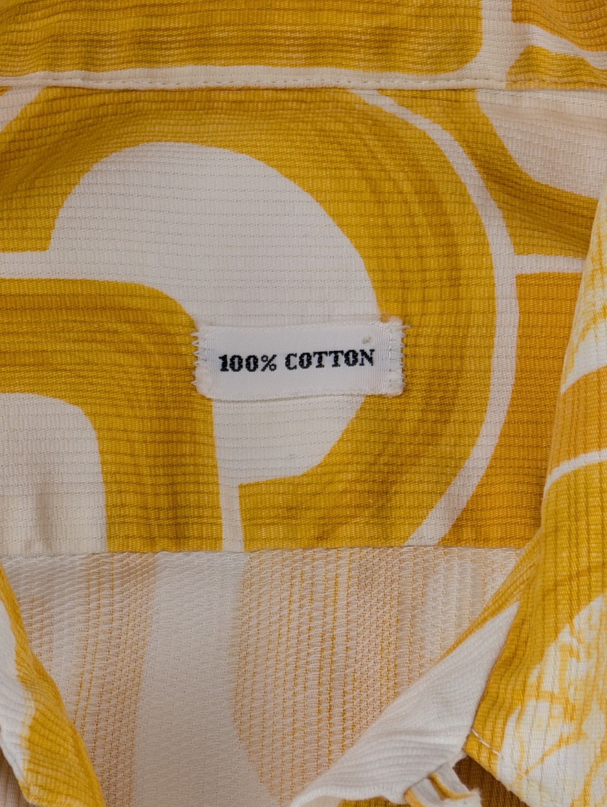 Vtg 60s 70s Mod Op Art Abstract Dobby Weave Cotton Shirt Mustard Yellow SS S M