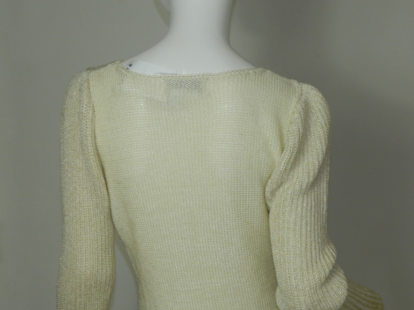 Nannell Sweater Size Small Vintage Knit Ivory Gold Puffy Sleeves Art Deco