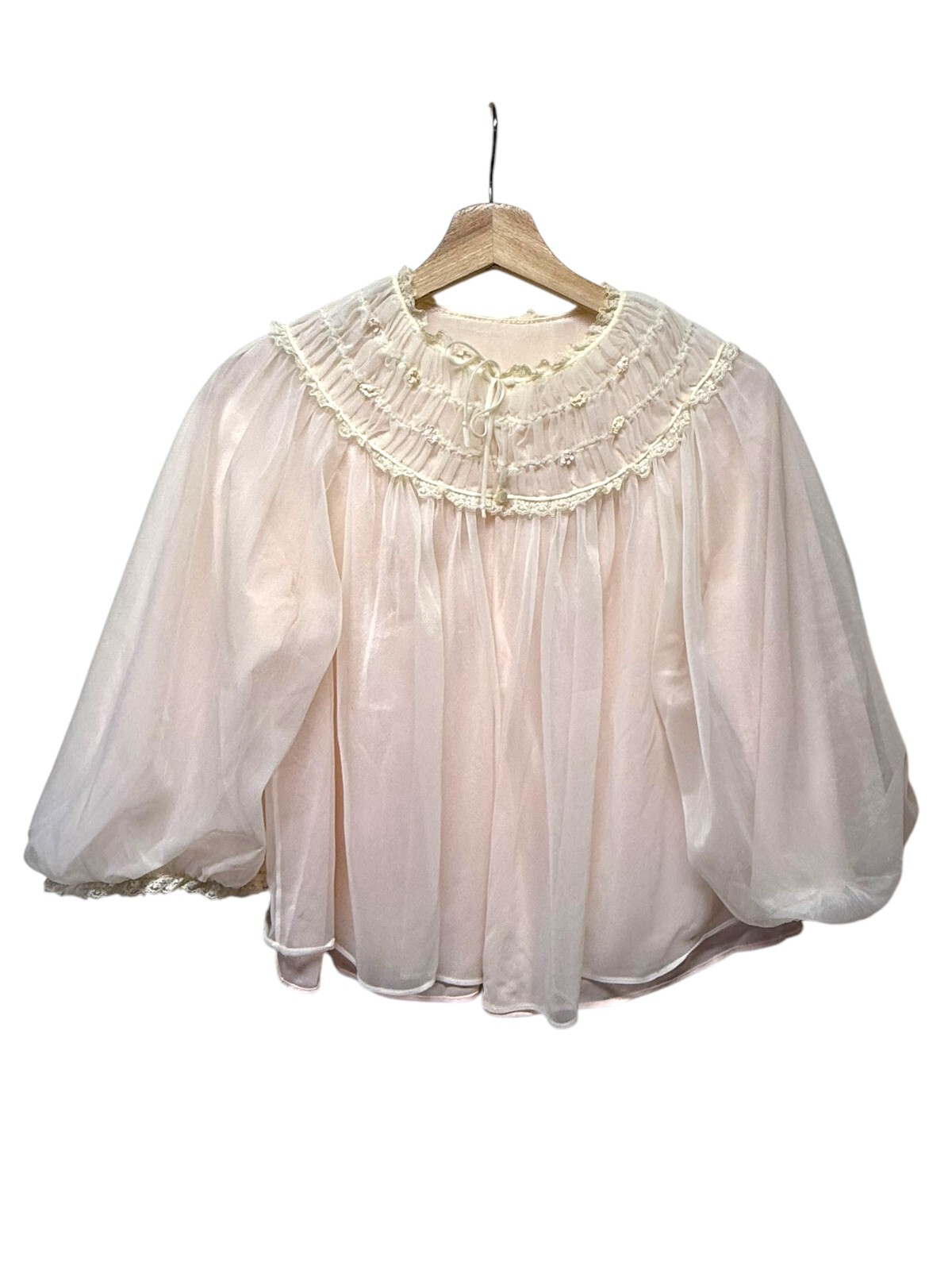 Vtg 50s/60s Gotham Gold Stripe Lingerie Babydoll Cardigan Top S Lace Floral Pink