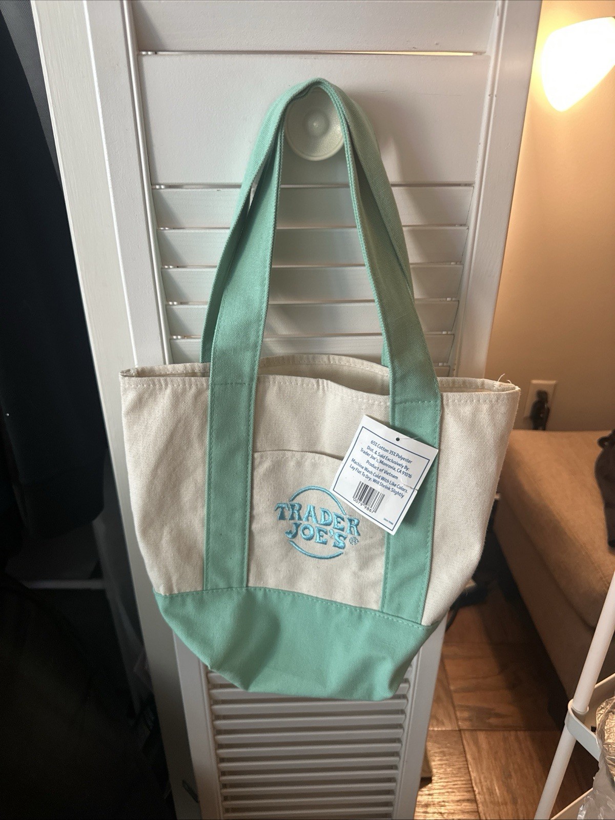 Trader Joes Limited Edition Pastel Mini Canvas Tote Bag (green)