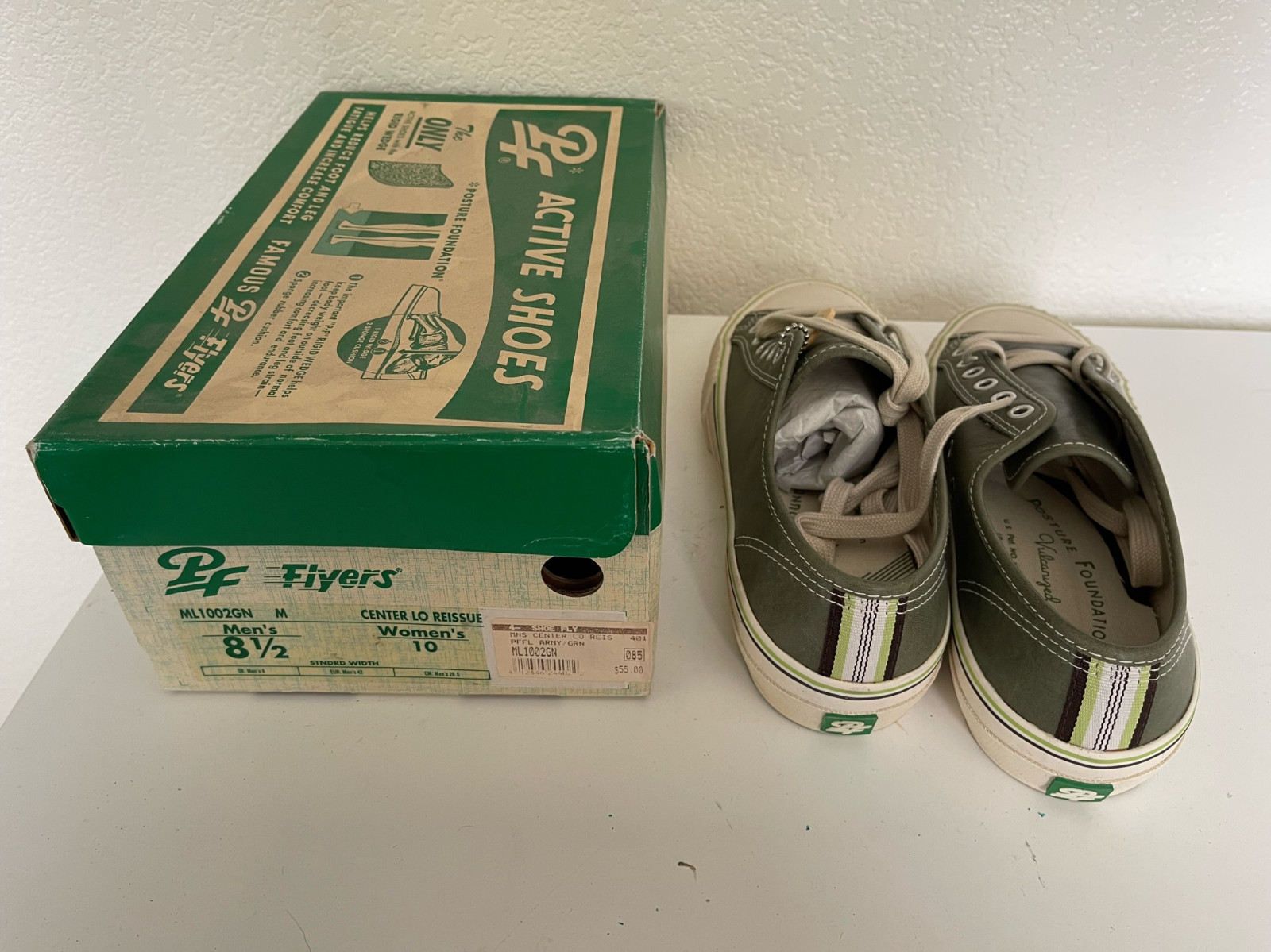 Vintage PF Flyers Center Lo Reissue Sneakers Olive Green Size 8 ½