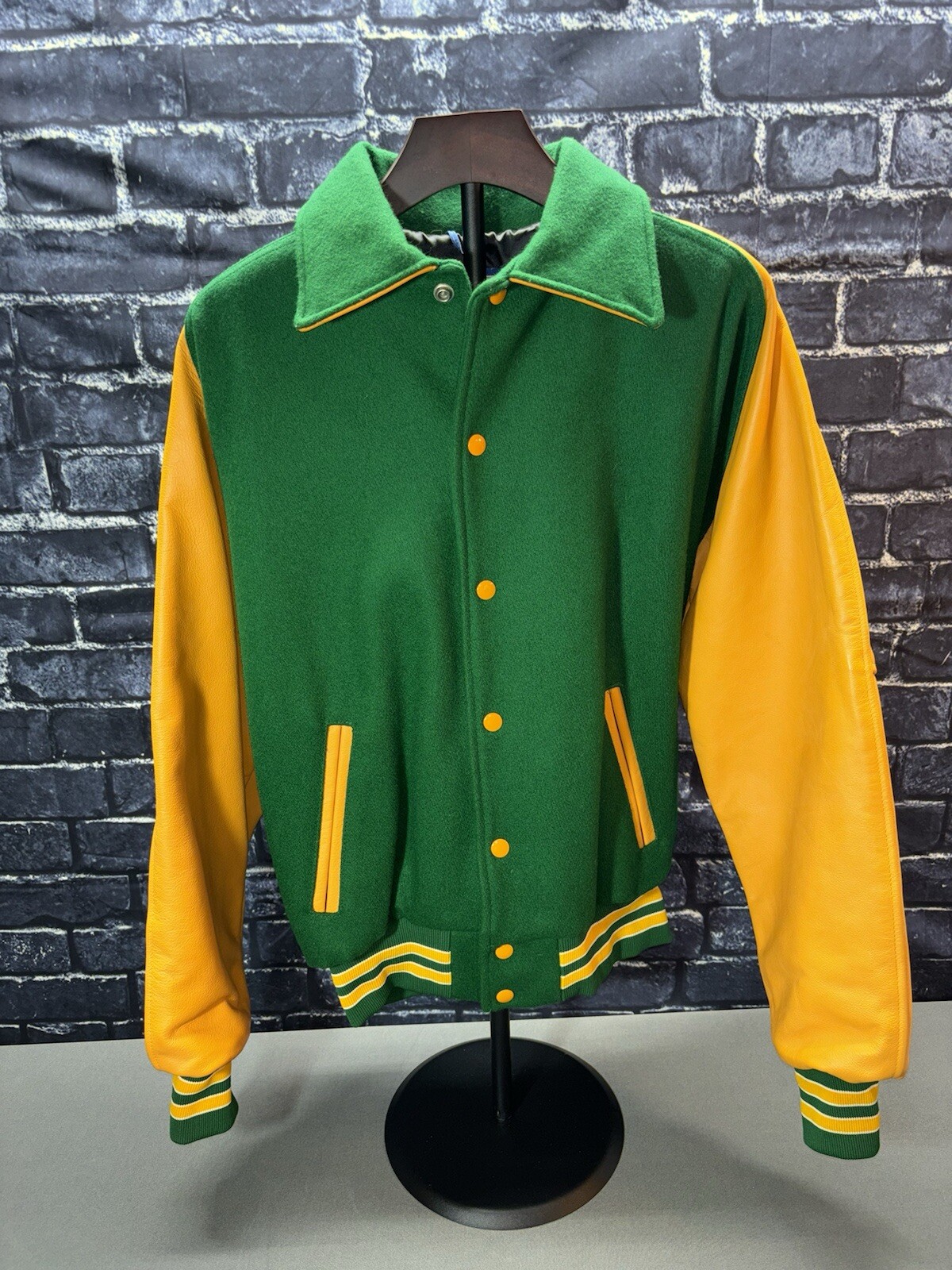 Vintage Rennoc Varsity Bomber Letterman Jacket Green & Yellow Excellent Cond.🔥