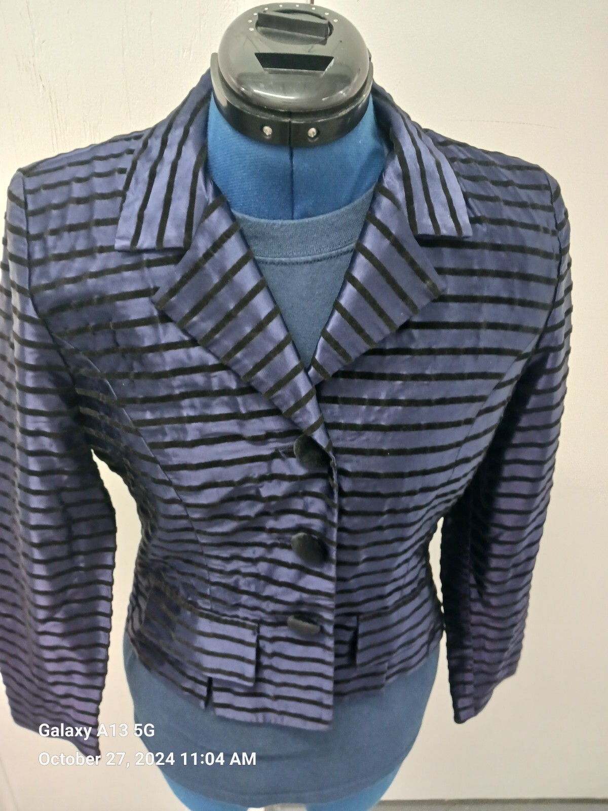 Rare Lois Snyder Dani Max Blue Zibera Stripped Blazer made USA Size 6