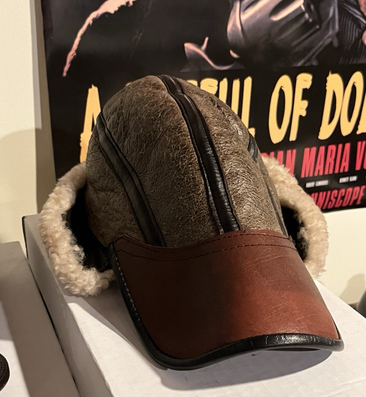 VTG US Avirex Shearling lined BU AERO Spec JMC-15DM 5 Panel Pilot Leather Hat Sm