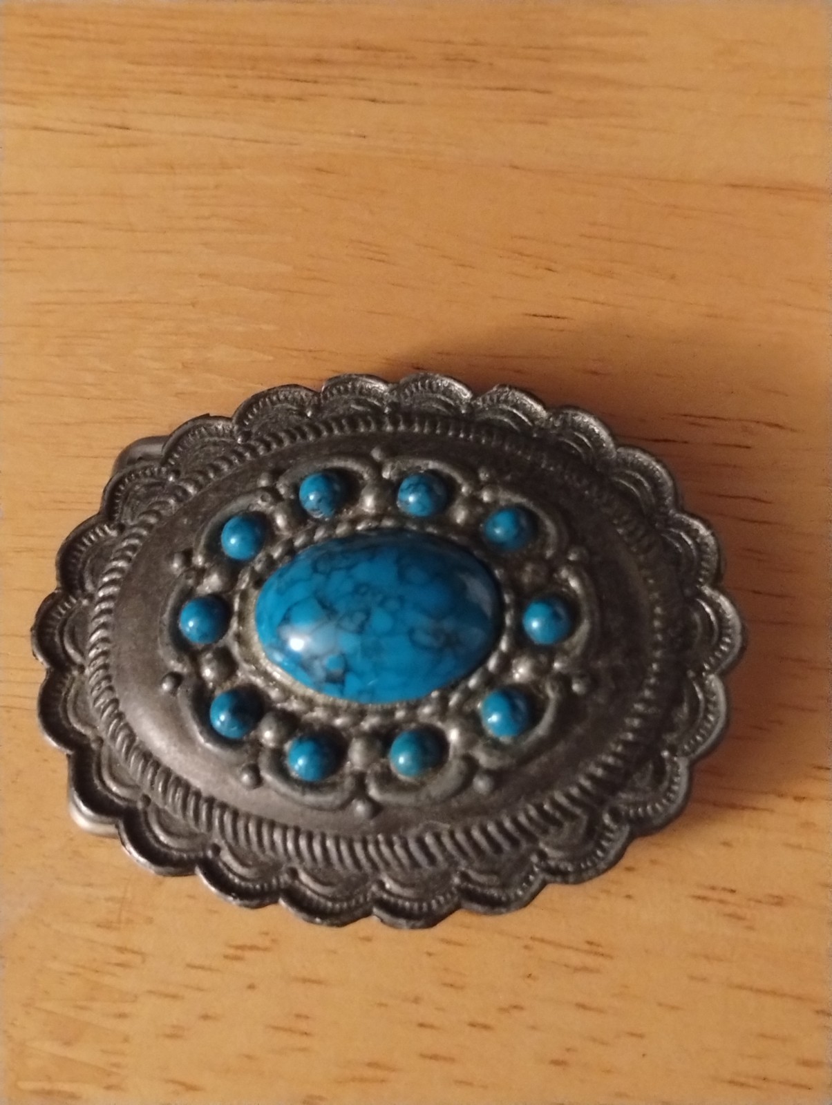 Vintage Silver Tone Faux Turquoise Removable Belt Buckle 2.75″ x 2.25″ Unisex