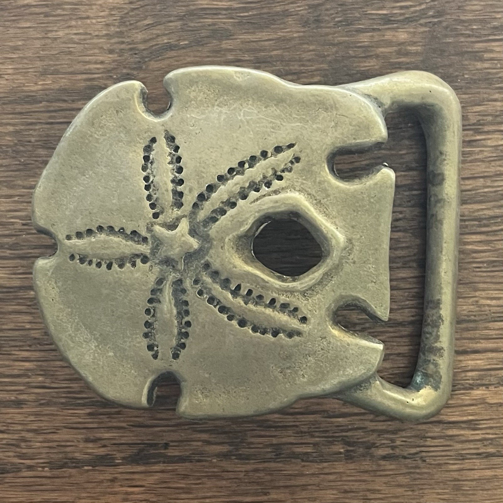 Vintage Belt Buckle Sand Dollar Solid Brass 1970s Retro Trinity Buckle Co. Boho