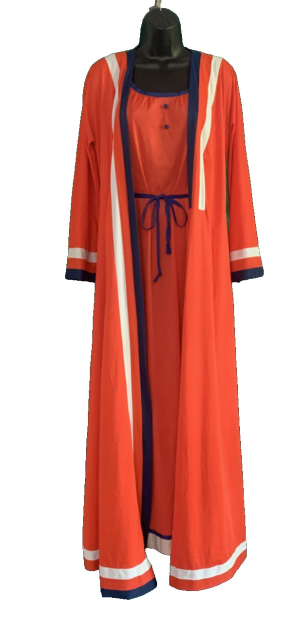 Vtg Vanity Fair 70s Mod Red Blue Colorblock Nylon Groovy Gown & Robe Set S/M