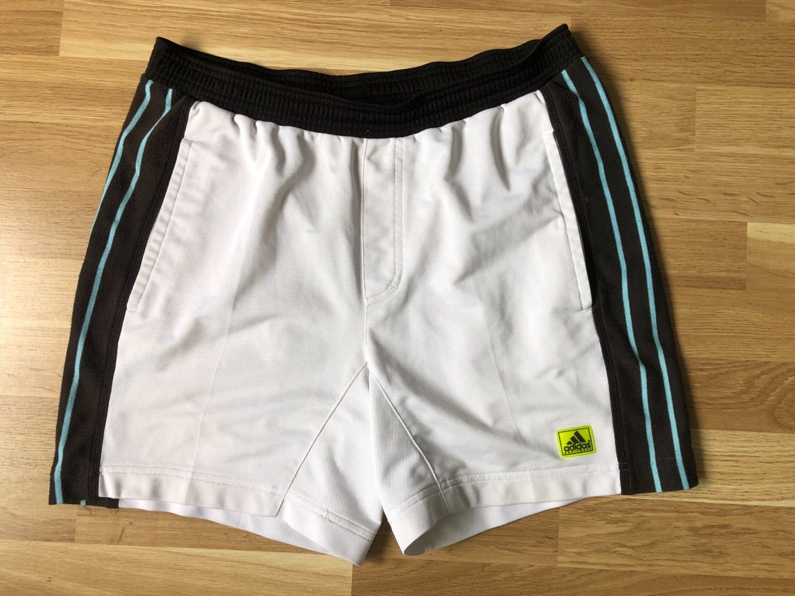 Vintage Adidas Equipment Shorts White Black Neon Yellow Size S Retro 90s 00s Rare
