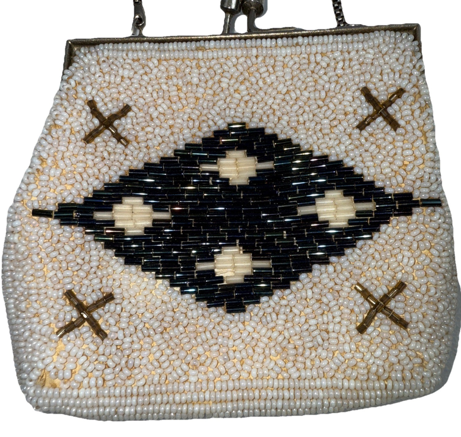 Vintage Native Ladies Evening Beaded Purse Short Chain Handle